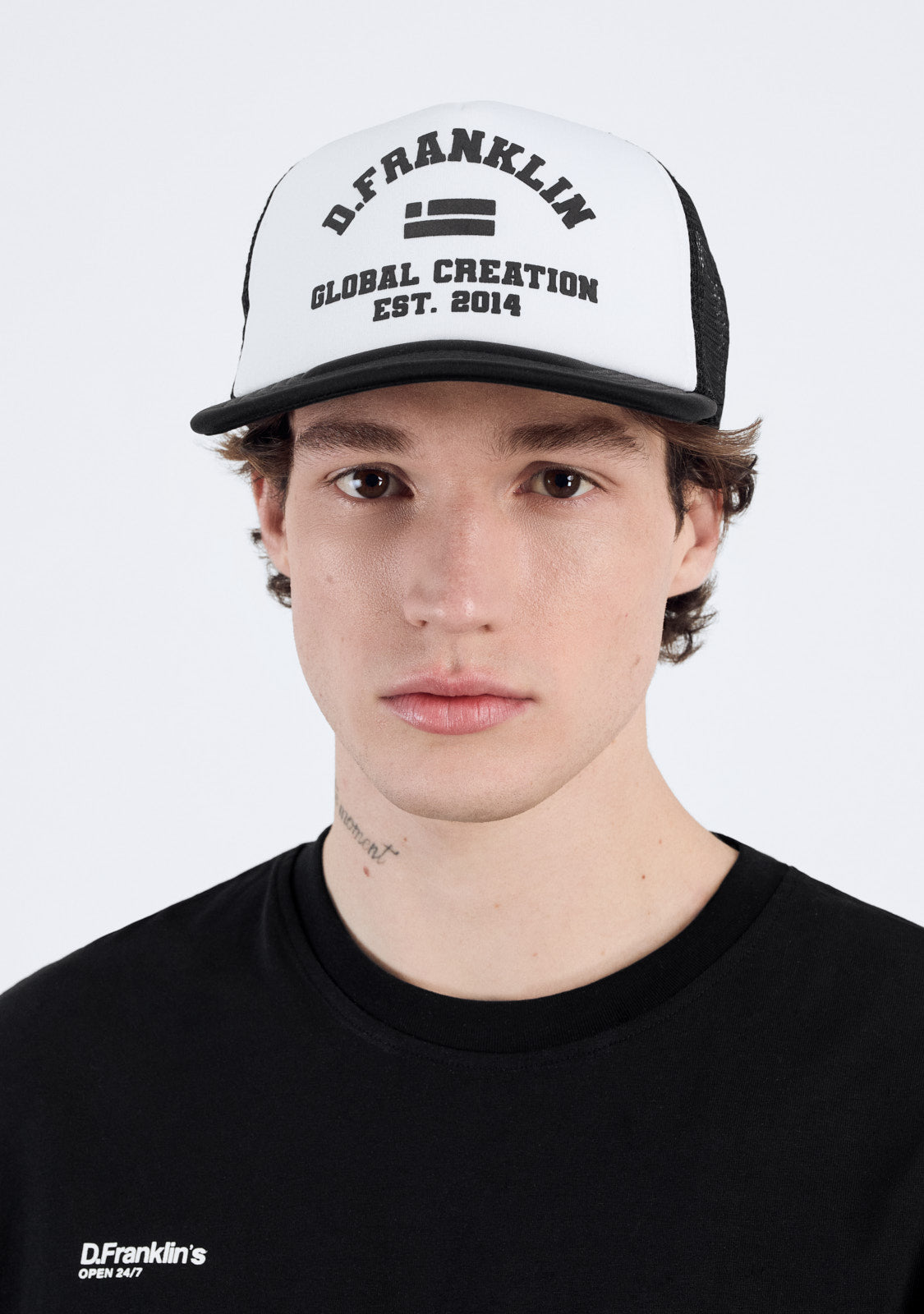 Puff Print Trucker Cap Black-White