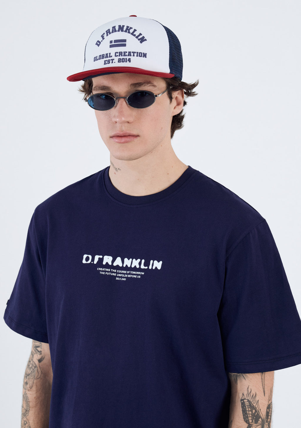 Puff Print Trucker Cap Navy-Red