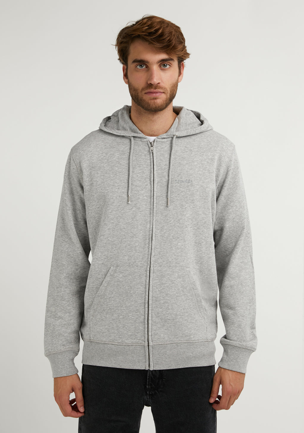 Embroidery  Logo Zip Hoodie Grey