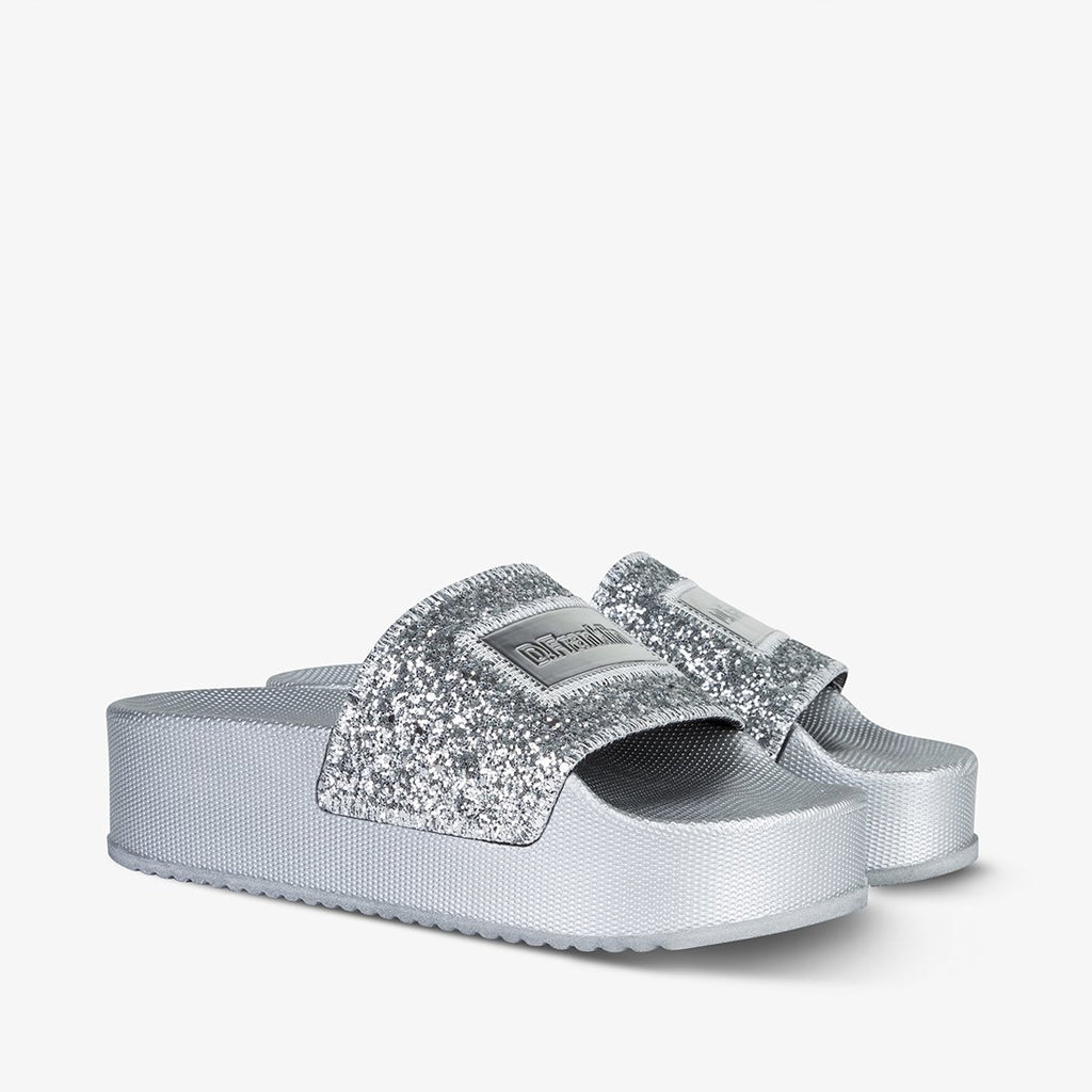 Glitter Platform Slide Silver